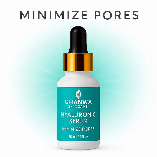 Ghanwa Skincare Hyaluronic Serum bottle with dropper on a gradient background