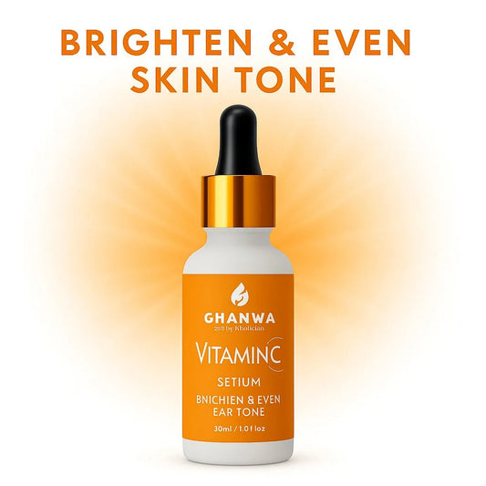 Vitamin C serum bottle with orange label on a gradient background